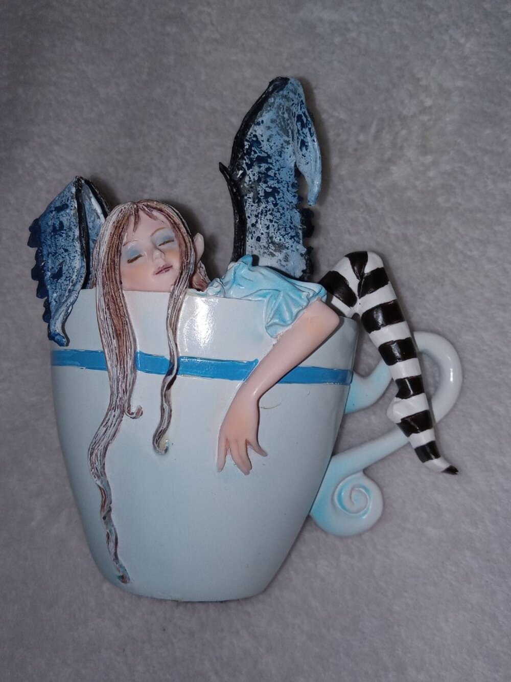 Ebros Amy Brown Teacup Fairy 'I Need Coffee' Sculpture Figurine Blue Vtg Y2K - Picture 6 of 12